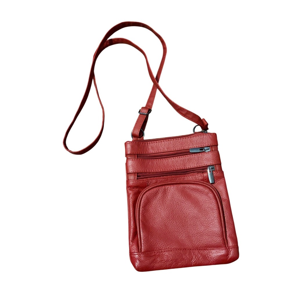 Red Faux Leather‎ Multi Pocket Crossbody Bag with Card Organizer Slots